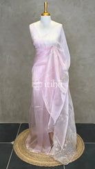 ORGANZA APPLIQUE EMBROIDERY SAREE - BABY PINK