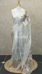 ORGANZA APPLIQUE EMBROIDERY SAREE - LIGHT GREY