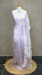 ORGANZA APPLIQUE EMBROIDERY SAREE - LIGHT LAVENDER