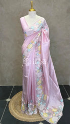 ORGANZA APPLIQUE EMBROIDERY SAREE - LIGHT PINK