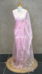 ORGANZA APPLIQUE EMBROIDERY SAREE - LIGHT PINK