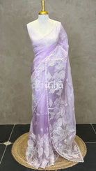 ORGANZA APPLIQUE EMBROIDERY SAREE - LILAC