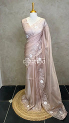ORGANZA APPLIQUE EMBROIDERY SAREE - NUDE PINK