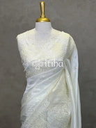 ORGANZA APPLIQUE EMBROIDERY SAREE - OFF WHITE