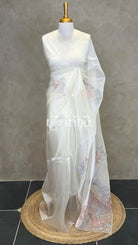 ORGANZA APPLIQUE EMBROIDERY SAREE - OFF WHITE