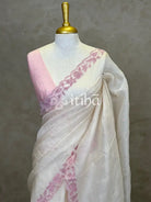 ORGANZA APPLIQUE EMBROIDERY SAREE - OFF WHITE