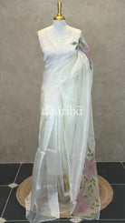 ORGANZA APPLIQUE EMBROIDERY SAREE - OFF WHITE