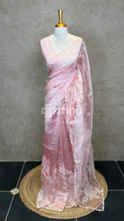 ORGANZA APPLIQUE EMBROIDERY SAREE - PASTEL PINK
