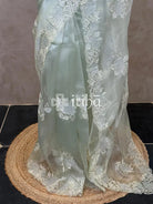 ORGANZA APPLIQUE EMBROIDERY SAREE - PASTEL PISTA GREEN