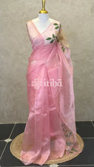 ORGANZA APPLIQUE EMBROIDERY SAREE - Pink