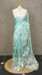 ORGANZA APPLIQUE EMBROIDERY SAREE - SAGE MINT