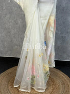 ORGANZA APPLIQUE SAREE - OFF WHITE