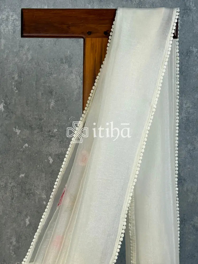 ORGANZA APPLIQUE SAREE - OFF WHITE