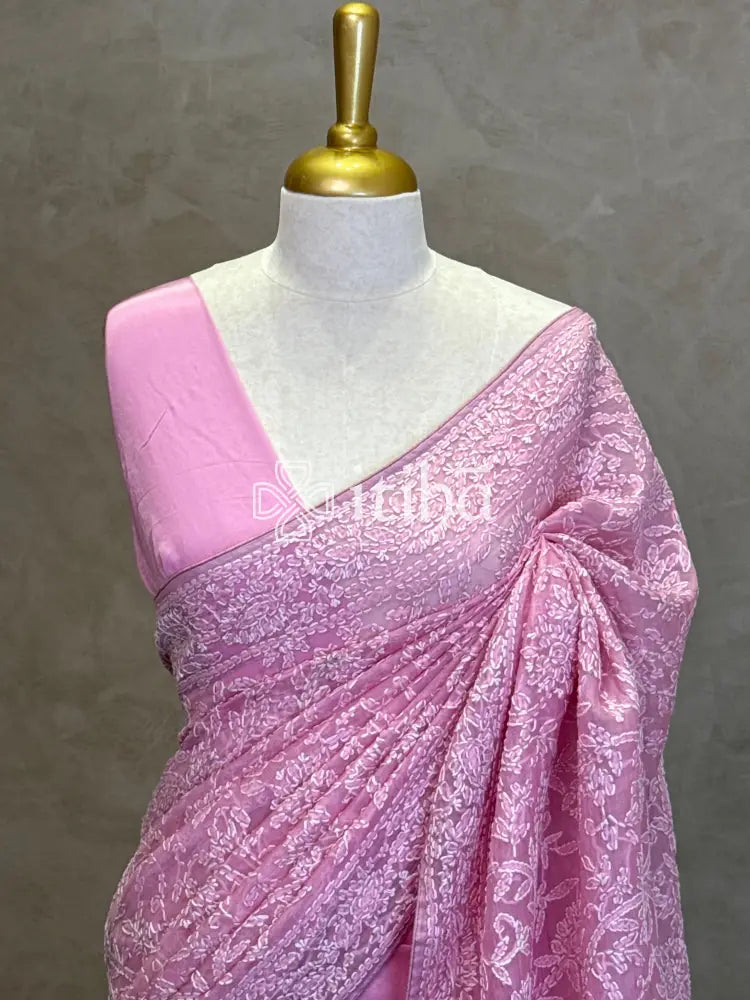 ORGANZA CHIKANKARI EMBROIDERY SAREE