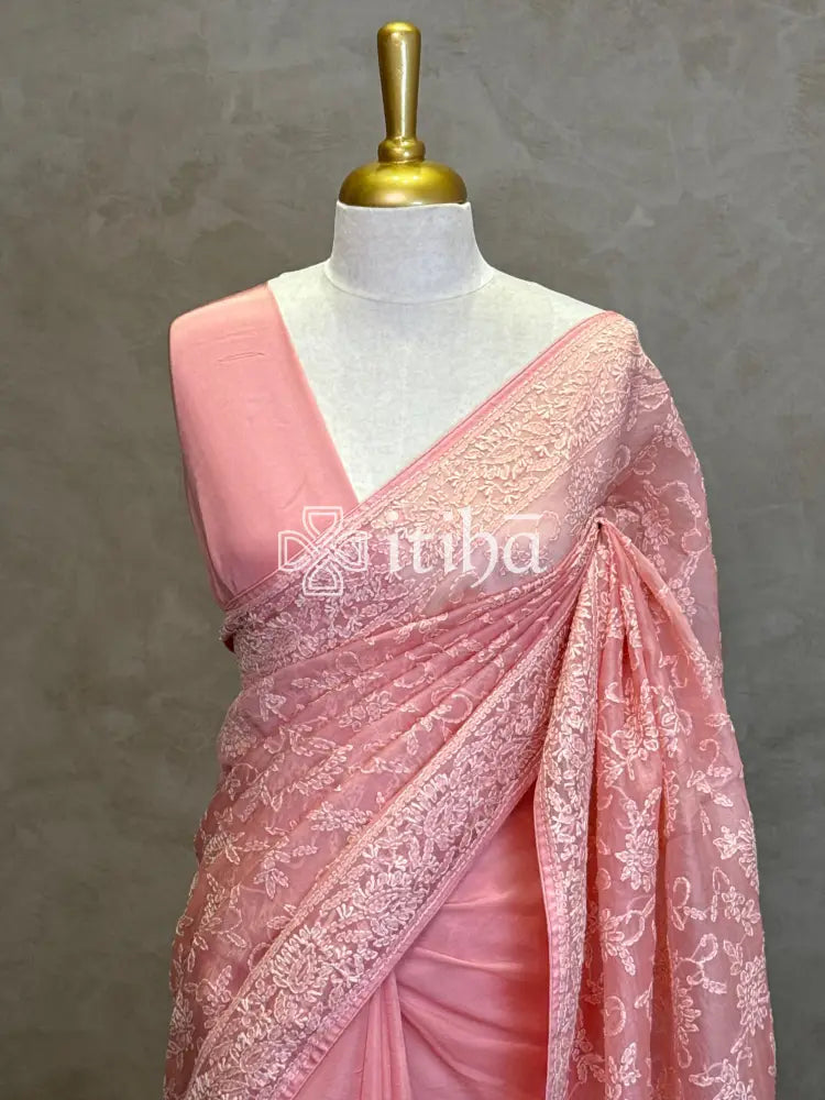 ORGANZA CHIKANKARI EMBROIDERY SAREE