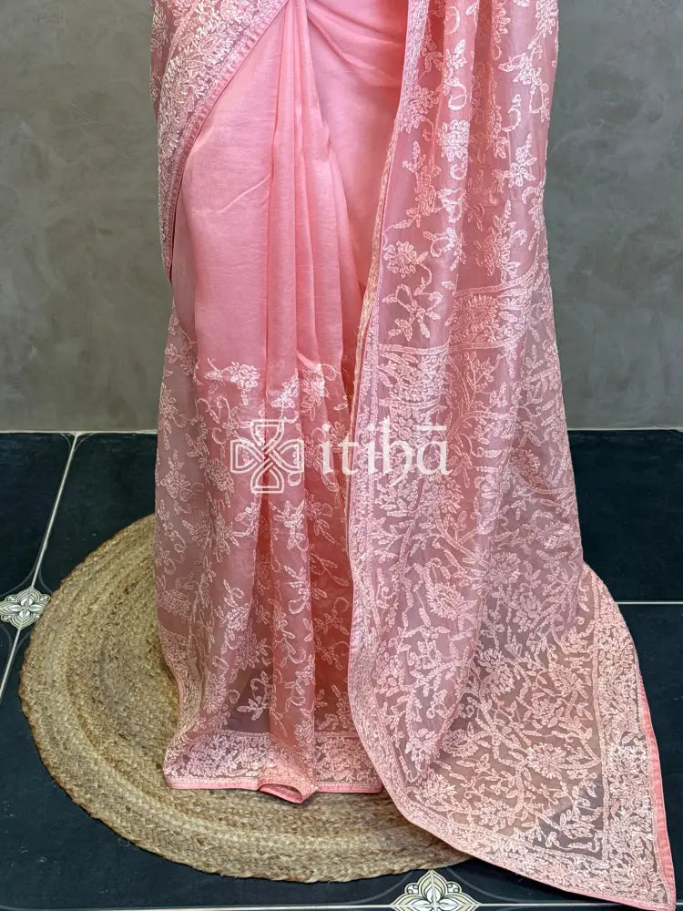 ORGANZA CHIKANKARI EMBROIDERY SAREE