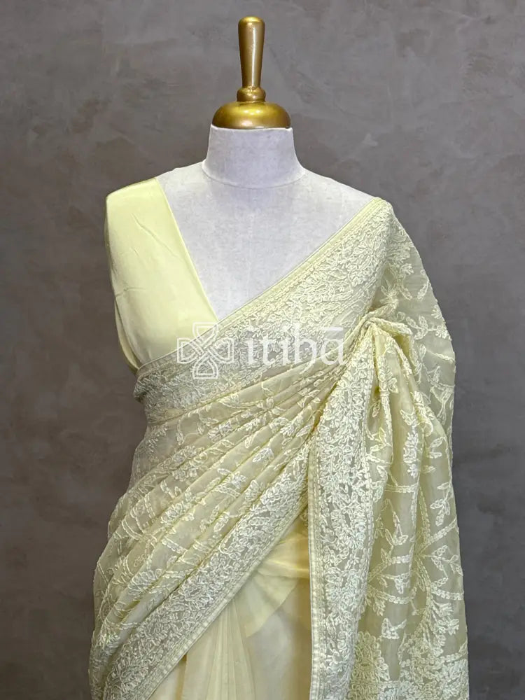 ORGANZA CHIKANKARI EMBROIDERY SAREE