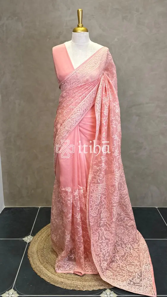 ORGANZA CHIKANKARI EMBROIDERY SAREE