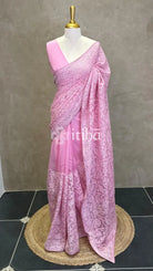 ORGANZA CHIKANKARI EMBROIDERY SAREE