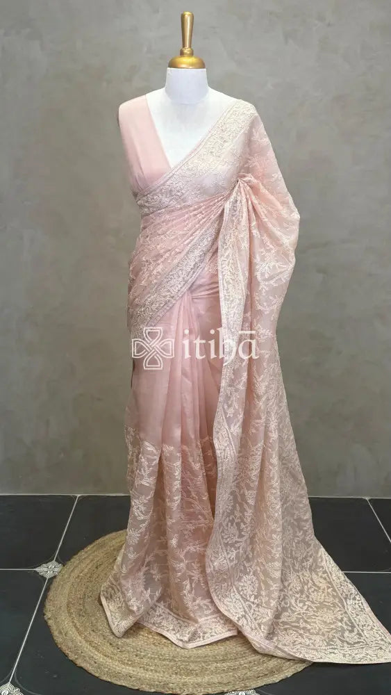 ORGANZA CHIKANKARI EMBROIDERY SAREE