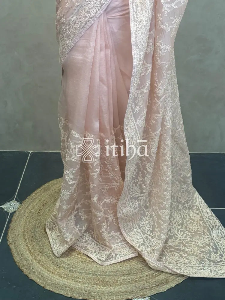 ORGANZA CHIKANKARI EMBROIDERY SAREE