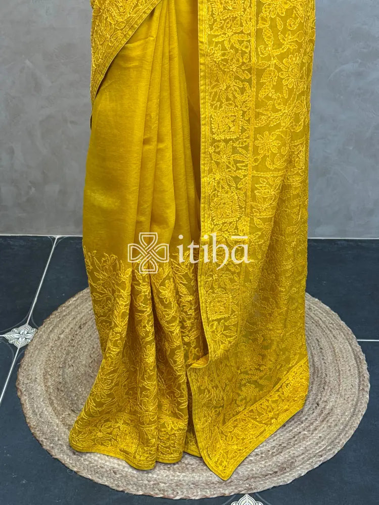 ORGANZA CHIKANKARI EMBROIDERY SAREE