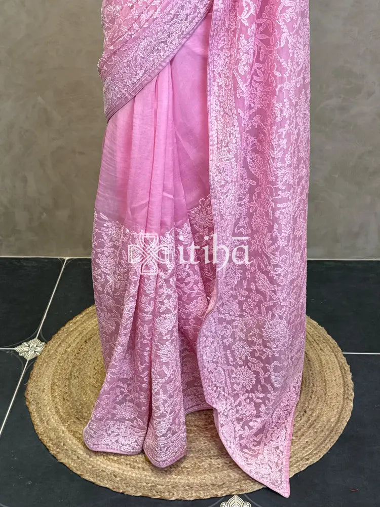 ORGANZA CHIKANKARI EMBROIDERY SAREE