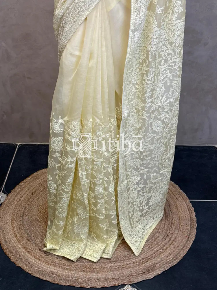 ORGANZA CHIKANKARI EMBROIDERY SAREE