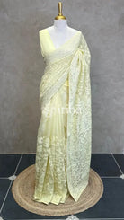 ORGANZA CHIKANKARI EMBROIDERY SAREE