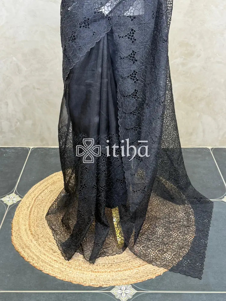 ORGANZA CUT WORK EMBROIDERY DESIGNER SAREE