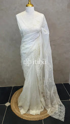 ORGANZA CUT WORK EMBROIDERY DESIGNER SAREE