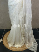 ORGANZA CUT WORK EMBROIDERY DESIGNER SAREE