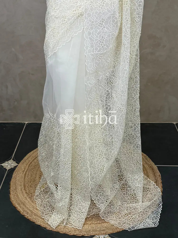 ORGANZA CUT WORK EMBROIDERY DESIGNER SAREE