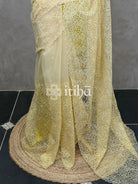 ORGANZA CUT WORK EMBROIDERY DESIGNER SAREE - Yellow