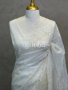 ORGANZA CUT WORK EMBROIDERY DESIGNER SAREE