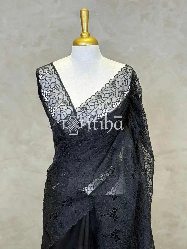ORGANZA CUT WORK EMBROIDERY DESIGNER SAREE