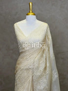 ORGANZA CUT WORK EMBROIDERY DESIGNER SAREE - LIGHT BEIGE