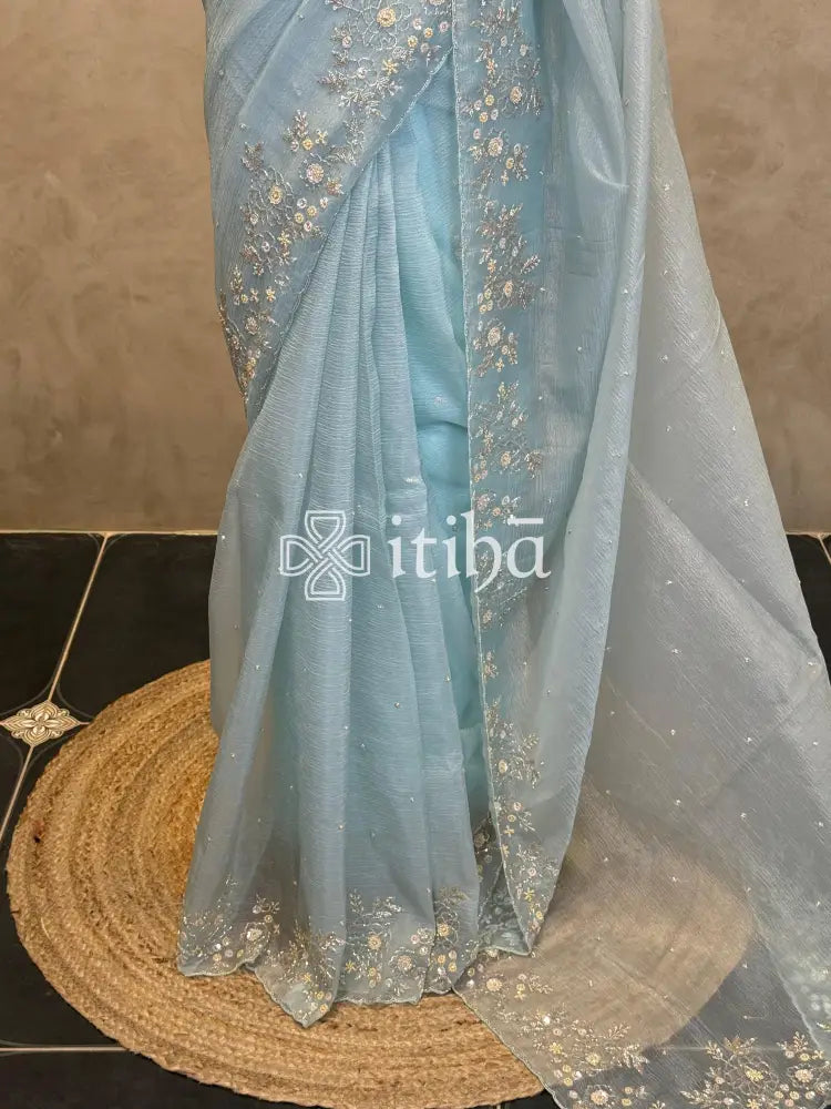 ORGANZA EMBROIDERY DESIGNER SAREE