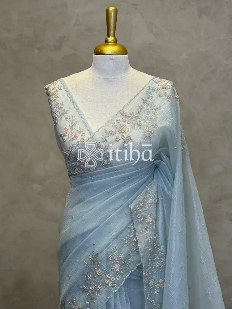 ORGANZA EMBROIDERY DESIGNER SAREE