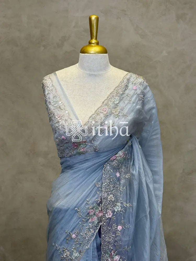ORGANZA EMBROIDERY DESIGNER SAREE