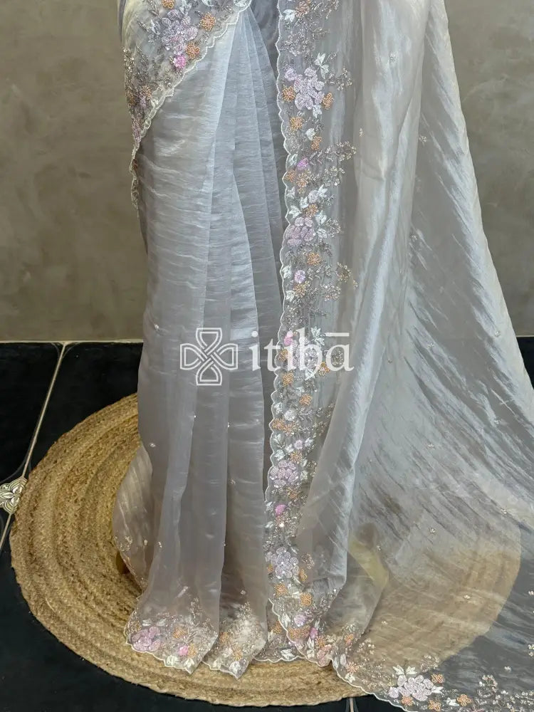 ORGANZA EMBROIDERY DESIGNER SAREE