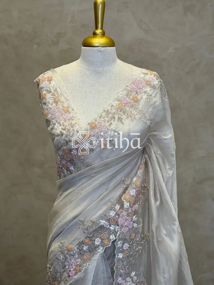 ORGANZA EMBROIDERY DESIGNER SAREE