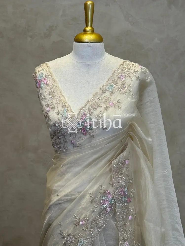 ORGANZA EMBROIDERY DESIGNER SAREE