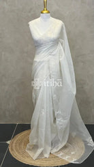 ORGANZA EMBROIDERY DESIGNER SAREE - OFF WHITE