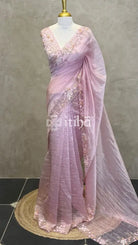 ORGANZA EMBROIDERY DESIGNER SAREE - PASTEL PINK
