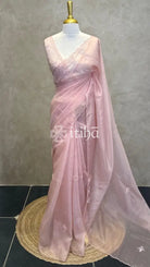 ORGANZA EMBROIDERY DESIGNER SAREE - PEACH