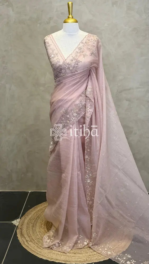 ORGANZA EMBROIDERY DESIGNER SAREE - PEACH