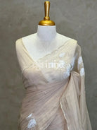 ORGANZA EMBROIDERY SAREE - CHAMPAGNE BEIGE