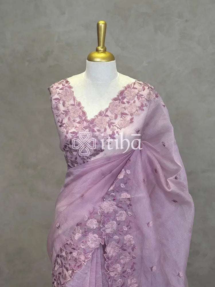 ORGANZA EMBROIDERY SAREE - PASTEL LAVENDER