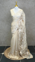 ORGANZA EMBROIDERY SAREE - Beige